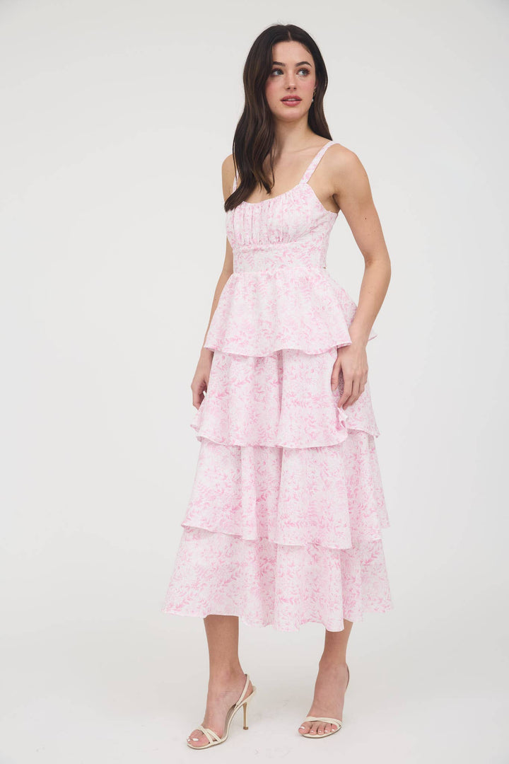 Floral Back Tiered Ruffle Maxi Dress