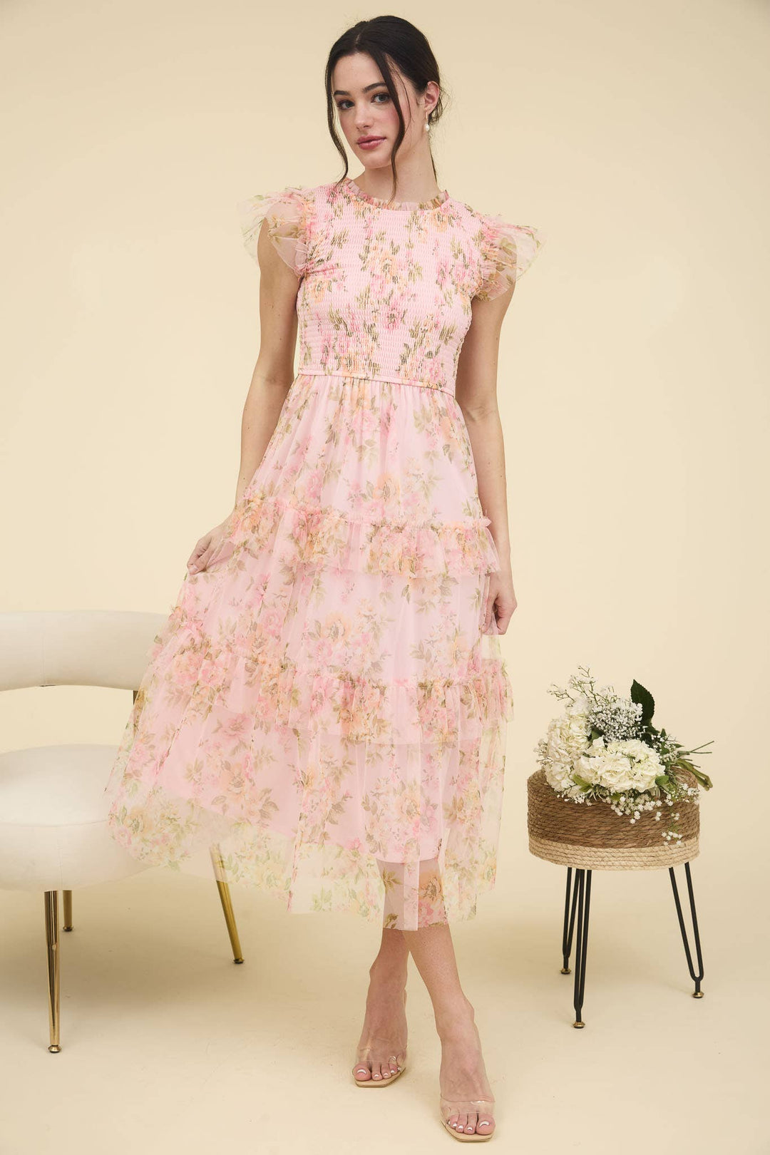 Floral Smocked Ruffle Tiered Maxi Dress