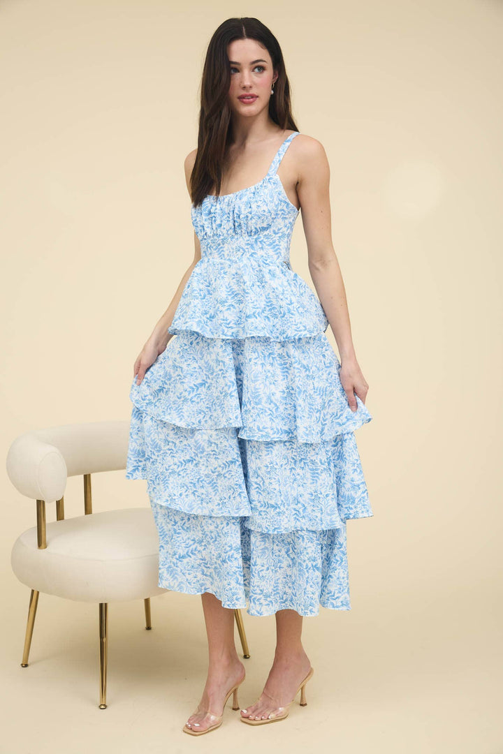 Floral Back Tiered Ruffle Maxi Dress