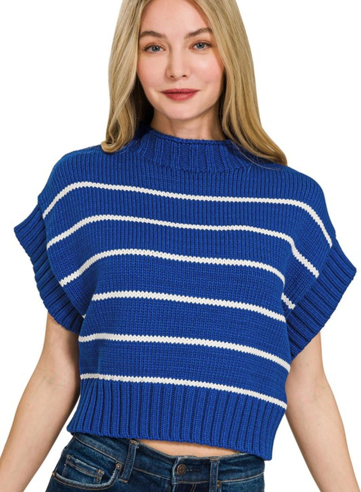Striped Cropped Mock Neck Sweater
