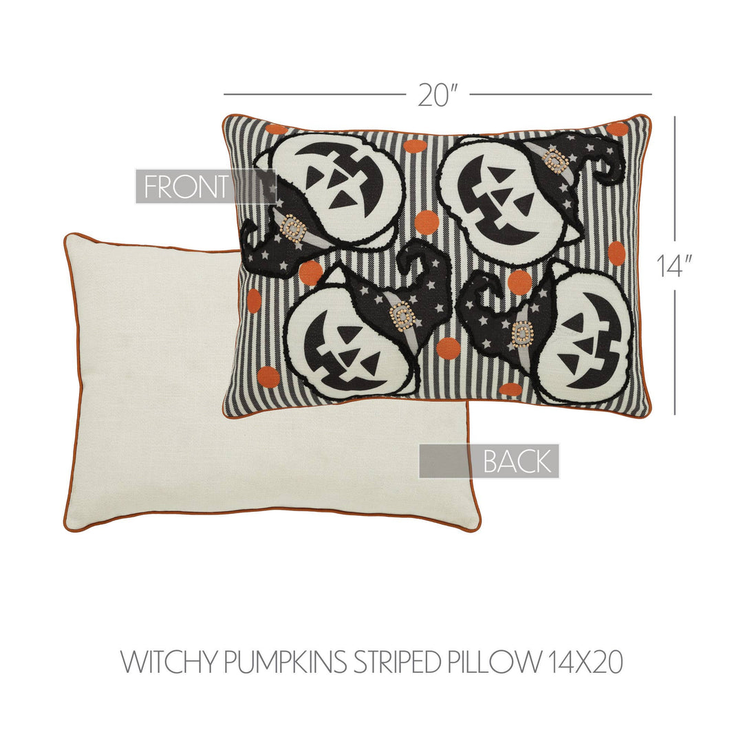Halloween Spooky Witchy Pumpkin Stripe Throw Pillow 14x20 - Fall Home Decor Accent