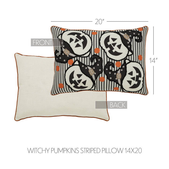 Halloween Spooky Witchy Pumpkin Stripe Throw Pillow 14x20 - Fall Home Decor Accent