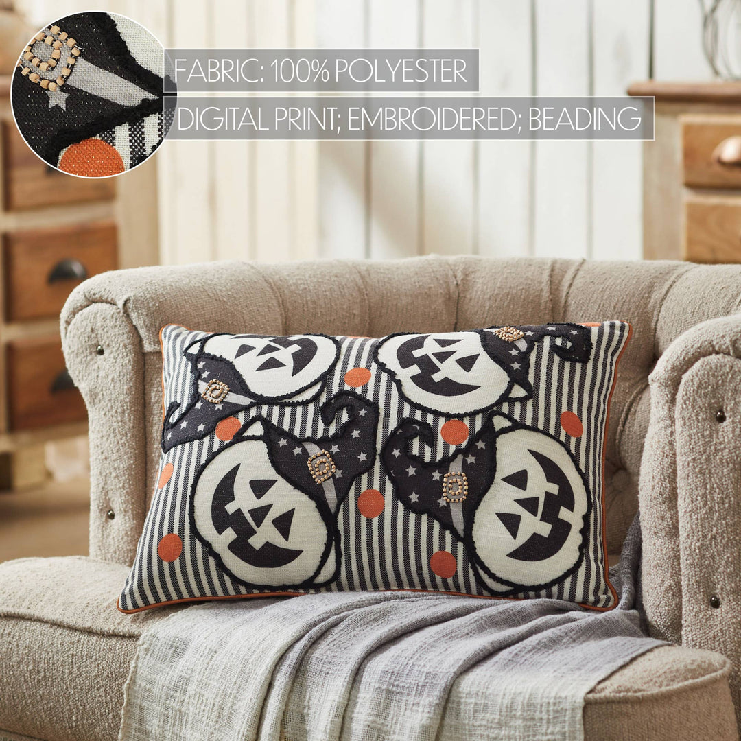 Halloween Spooky Witchy Pumpkin Stripe Throw Pillow 14x20 - Fall Home Decor Accent