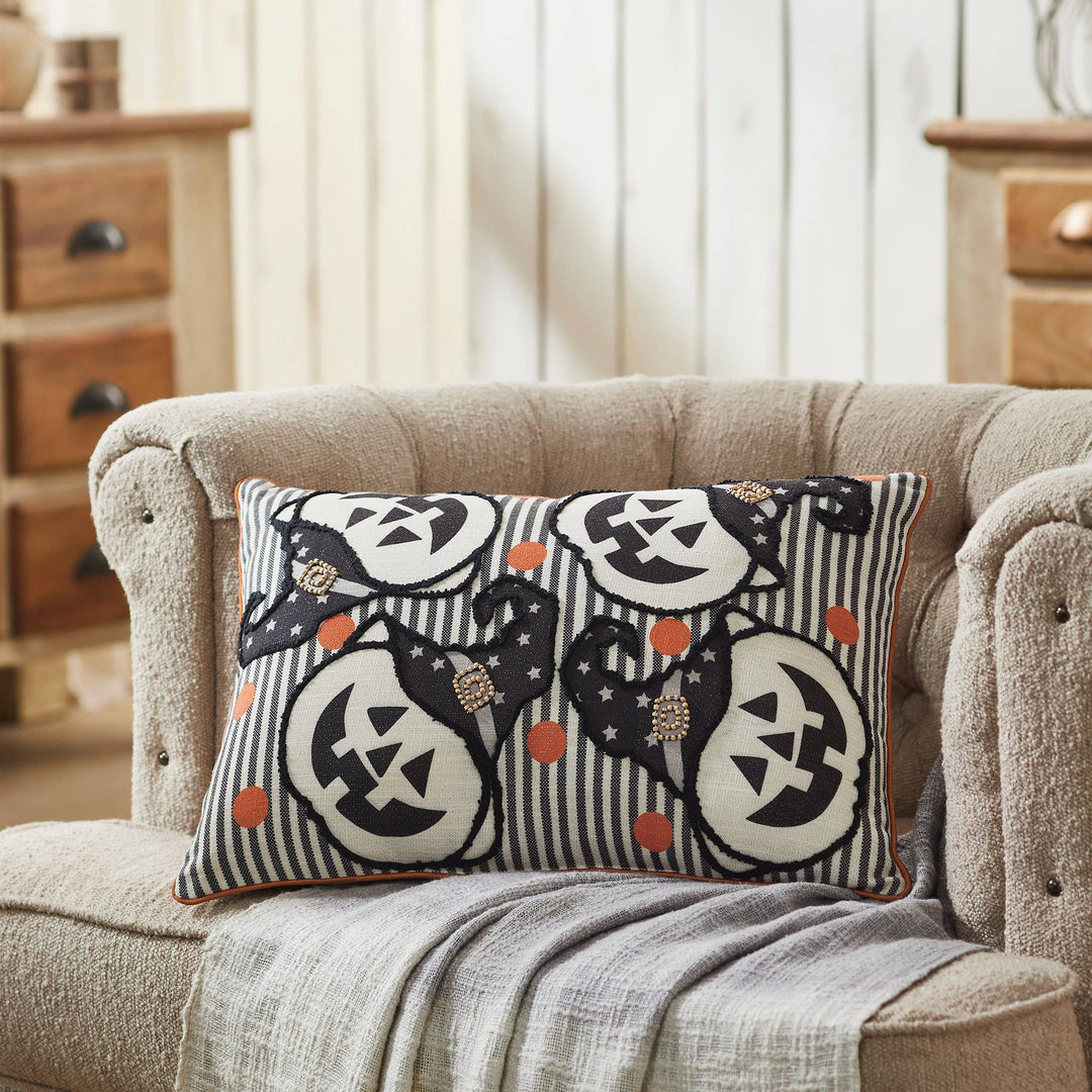 Halloween Spooky Witchy Pumpkin Stripe Throw Pillow 14x20 - Fall Home Decor Accent