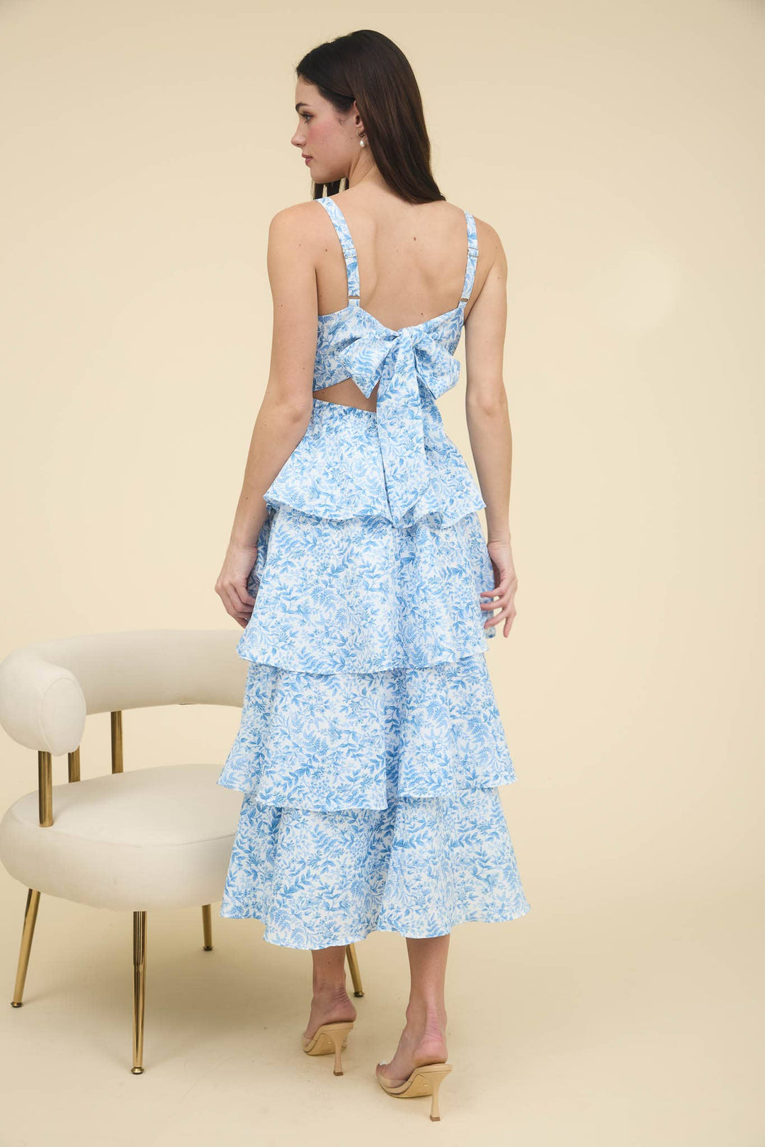 Floral Back Tiered Ruffle Maxi Dress