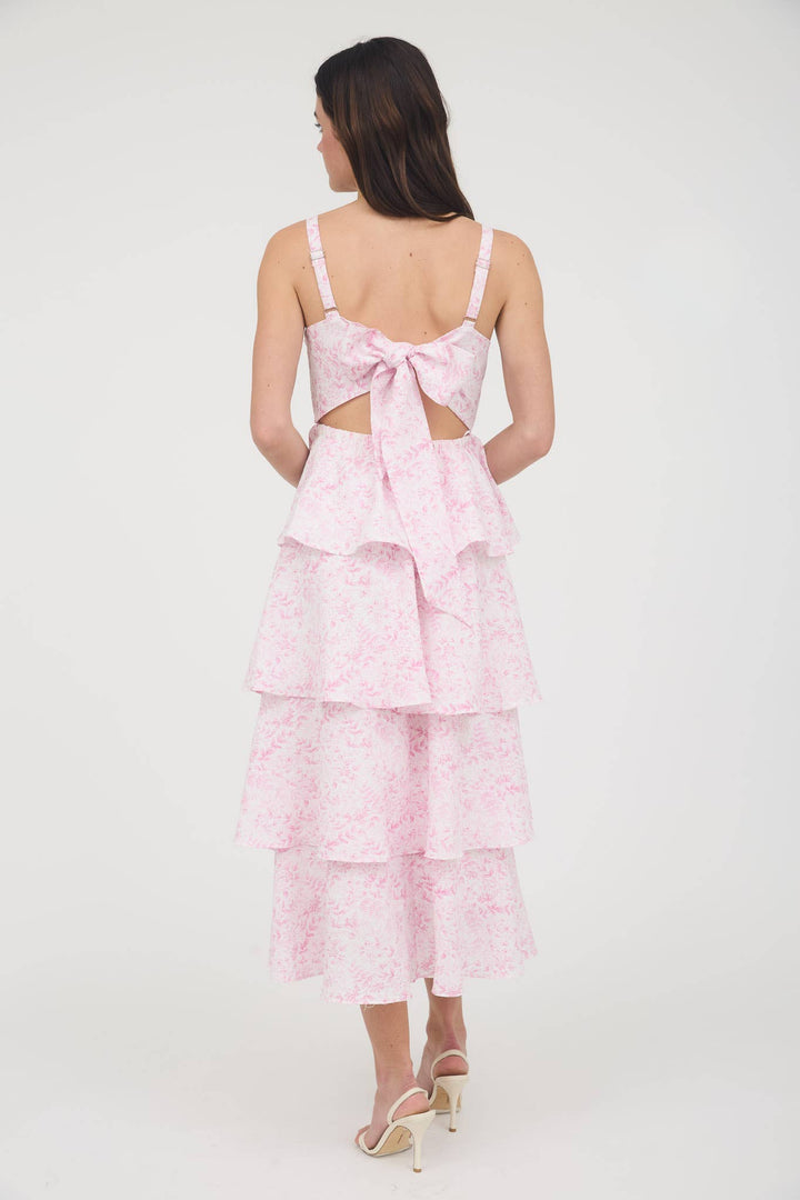 Floral Back Tiered Ruffle Maxi Dress