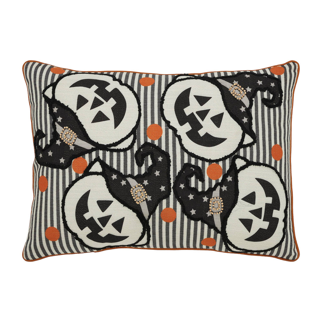 Halloween Spooky Witchy Pumpkin Stripe Throw Pillow 14x20 - Fall Home Decor Accent