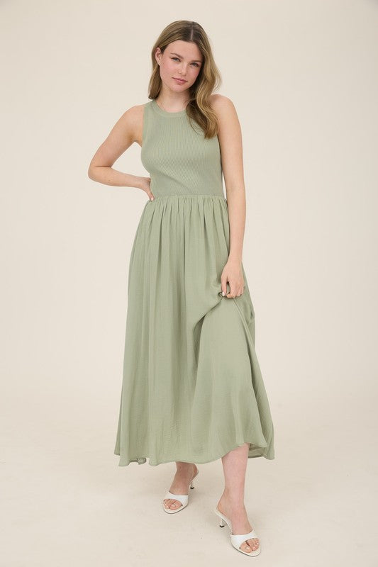 Mixed Media Sleeveless Midi Dress