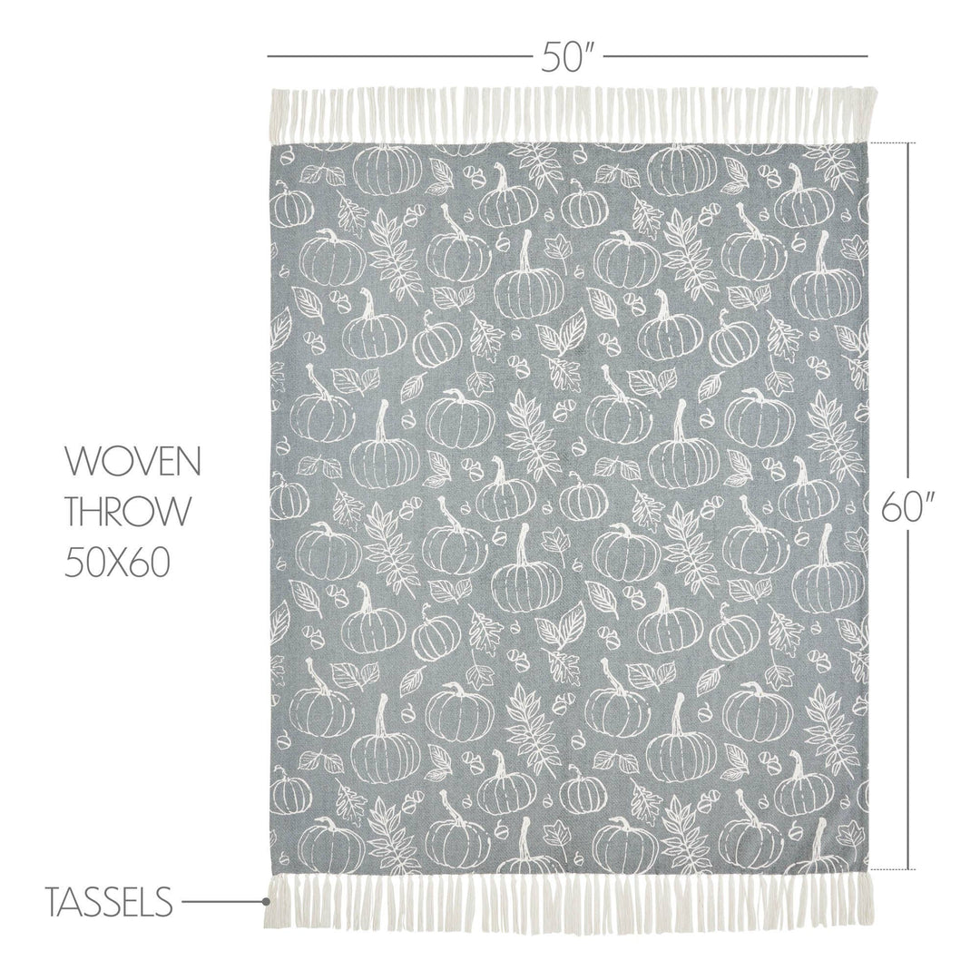 Autumn Fall Grey Pumpkin Silhouette Plush Throw Blanket 50x60 Cozy Home Decor