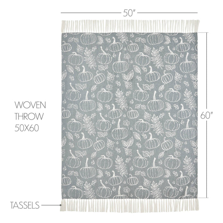 Autumn Fall Grey Pumpkin Silhouette Plush Throw Blanket 50x60 Cozy Home Decor
