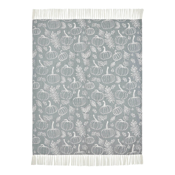 Autumn Fall Grey Pumpkin Silhouette Plush Throw Blanket 50x60 Cozy Home Decor