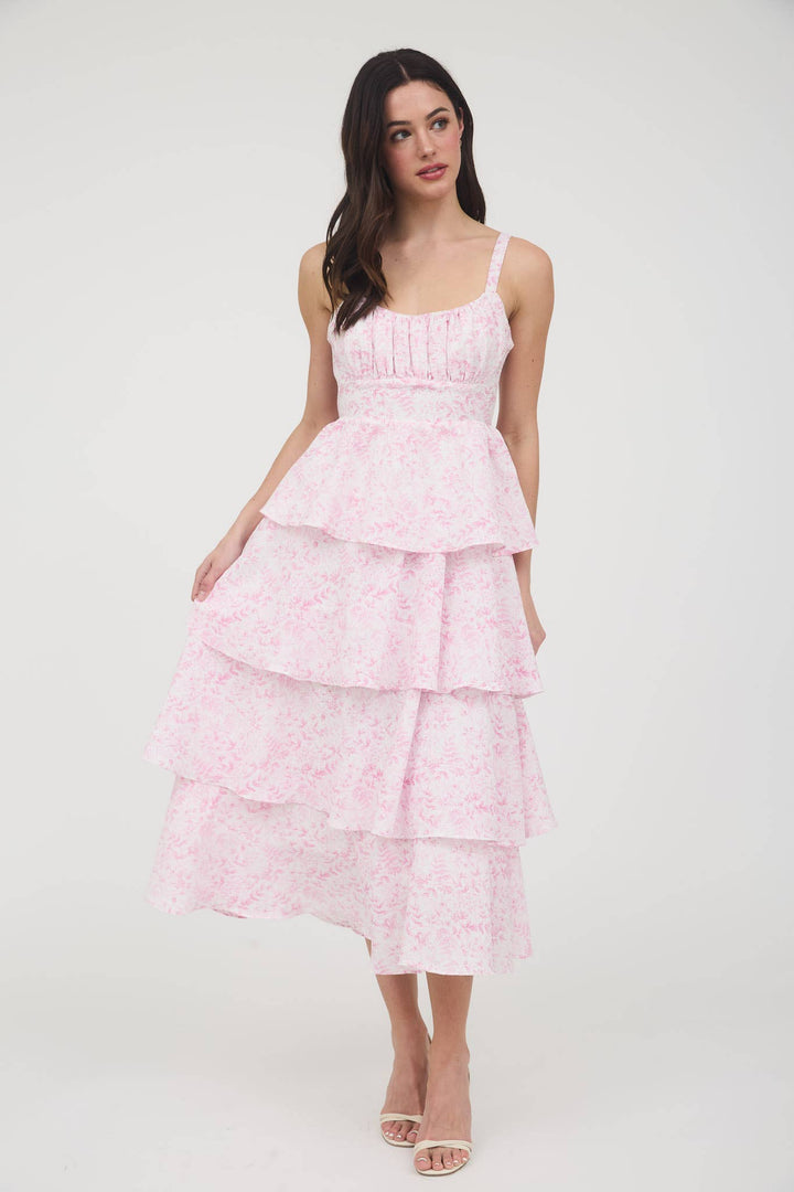 Floral Back Tiered Ruffle Maxi Dress
