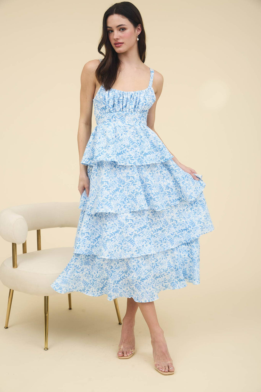 Floral Back Tiered Ruffle Maxi Dress