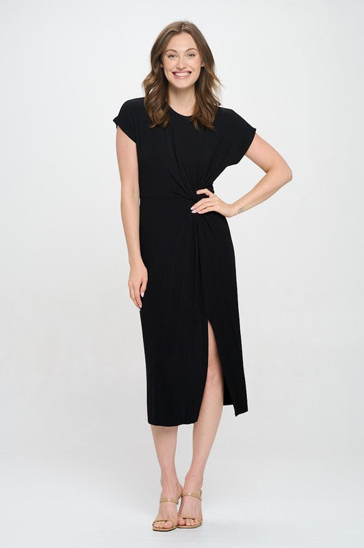 The Black Twist-Waist Midi Dress ✨