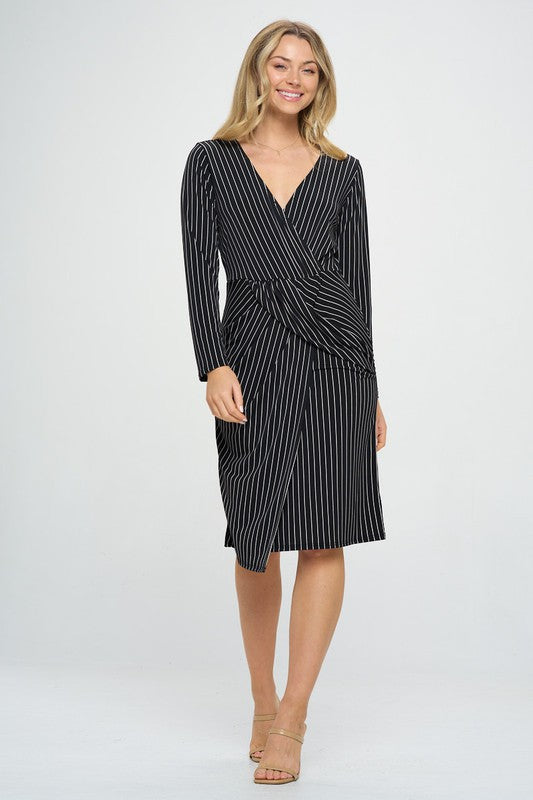Long Sleeve Draped Knit Print Dress