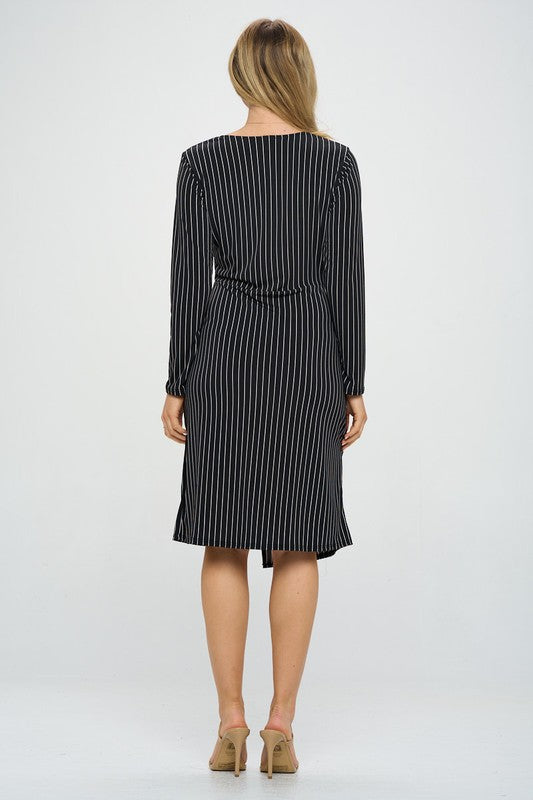 Long Sleeve Draped Knit Print Dress