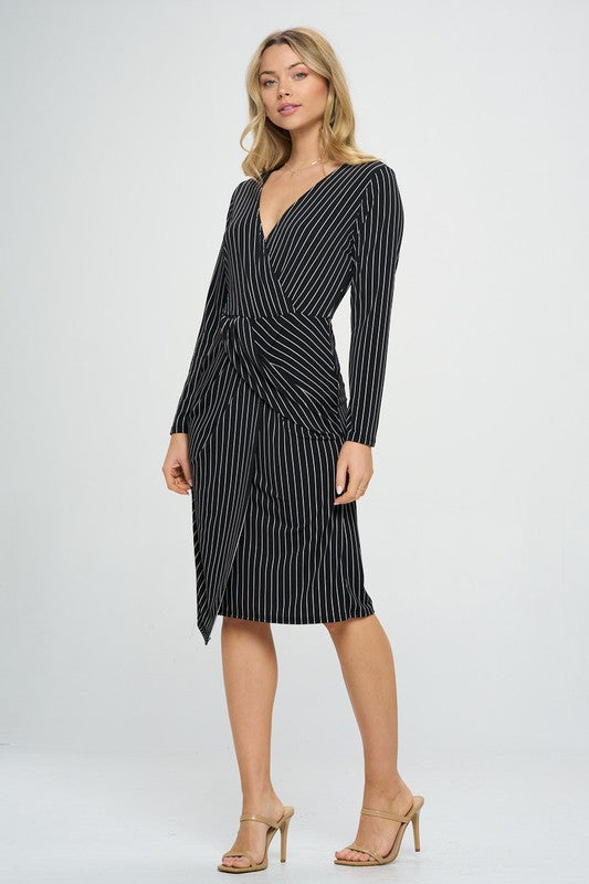 Long Sleeve Draped Knit Print Dress
