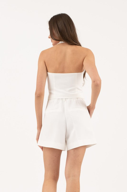 Halter V Neck Button Down Open Back Vest