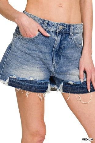 Distressed Double Hem Denim Shorts