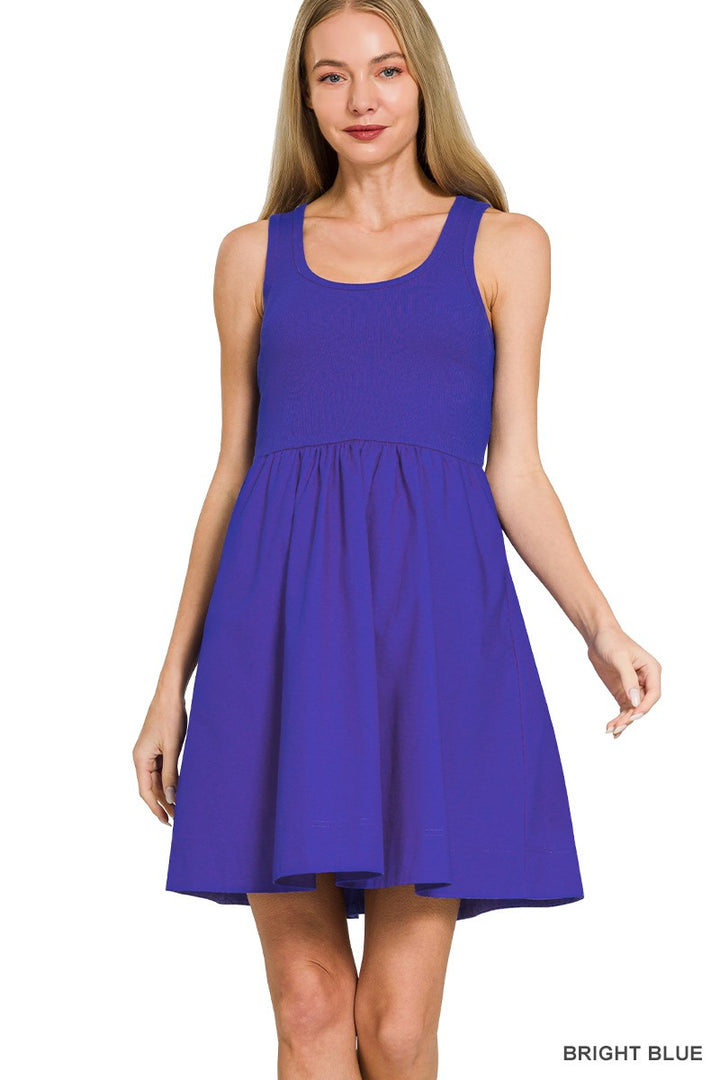 Combined Knit &amp; Woven Dress with Pocket