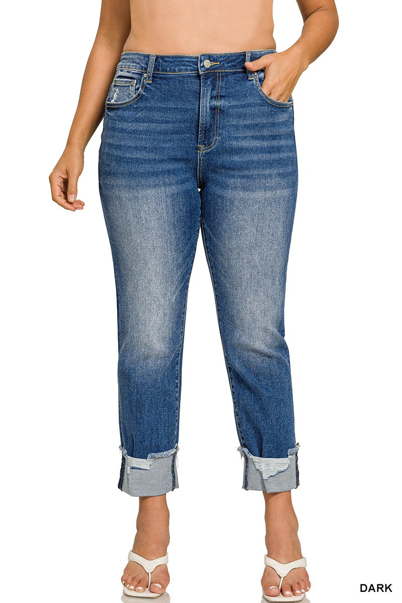 Cuffed Skinny Dark Wash Denim Pants