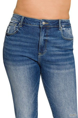 Cuffed Skinny Dark Wash Denim Pants