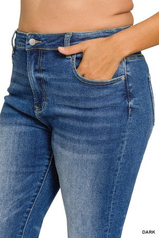 Cuffed Skinny Dark Wash Denim Pants