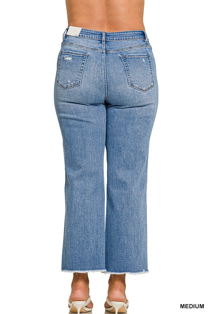 High Waist Straight Leg Medium Wash Denim Pants