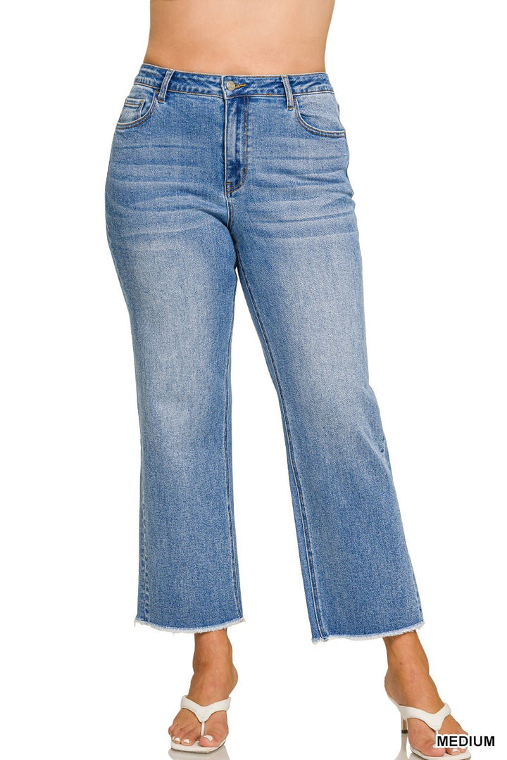High Waist Straight Leg Medium Wash Denim Pants