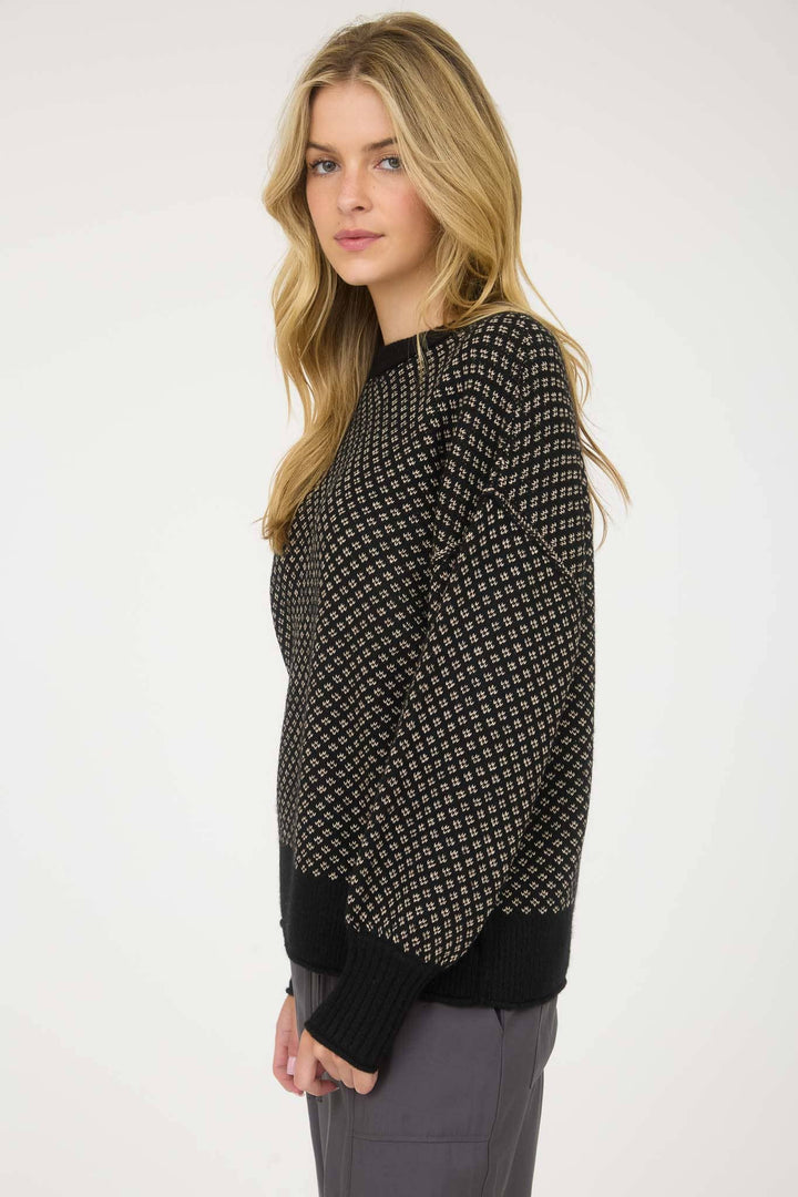 MINI JACQUARD CREW NECK LONG SLEEVE KNIT SWEATER