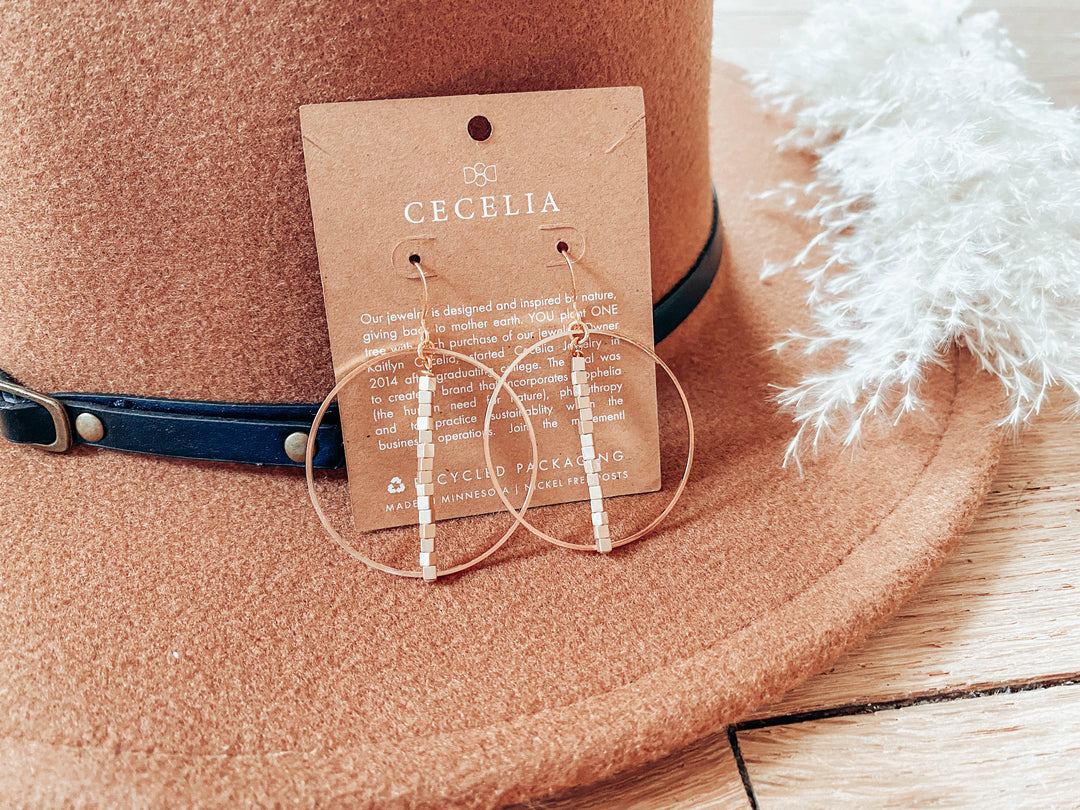 Hepburn Pearl or Gold Beaded Drop Hoop Earrings