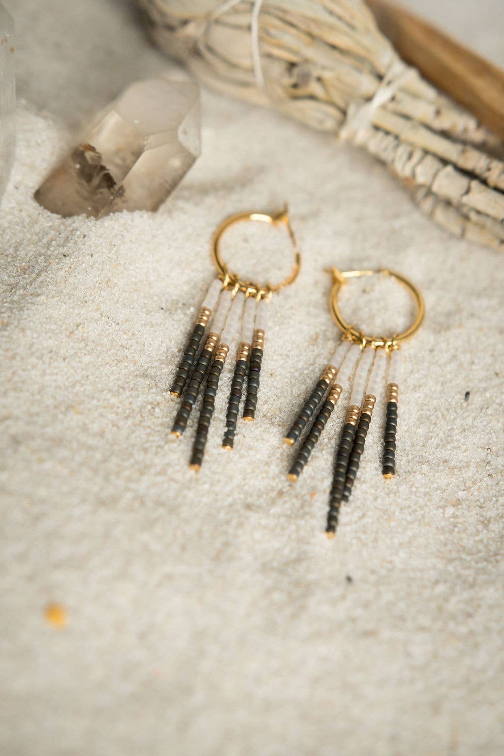 Beaded Fringe Hoops Earrings
