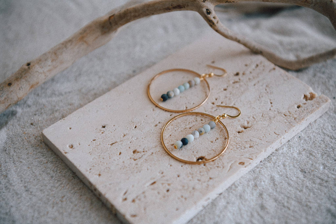 Gemstone and Gold Plated Drop Hoop Earring