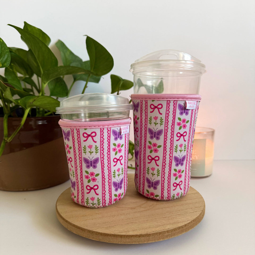 Butterfly and Flower Iced Coffee Sleeve