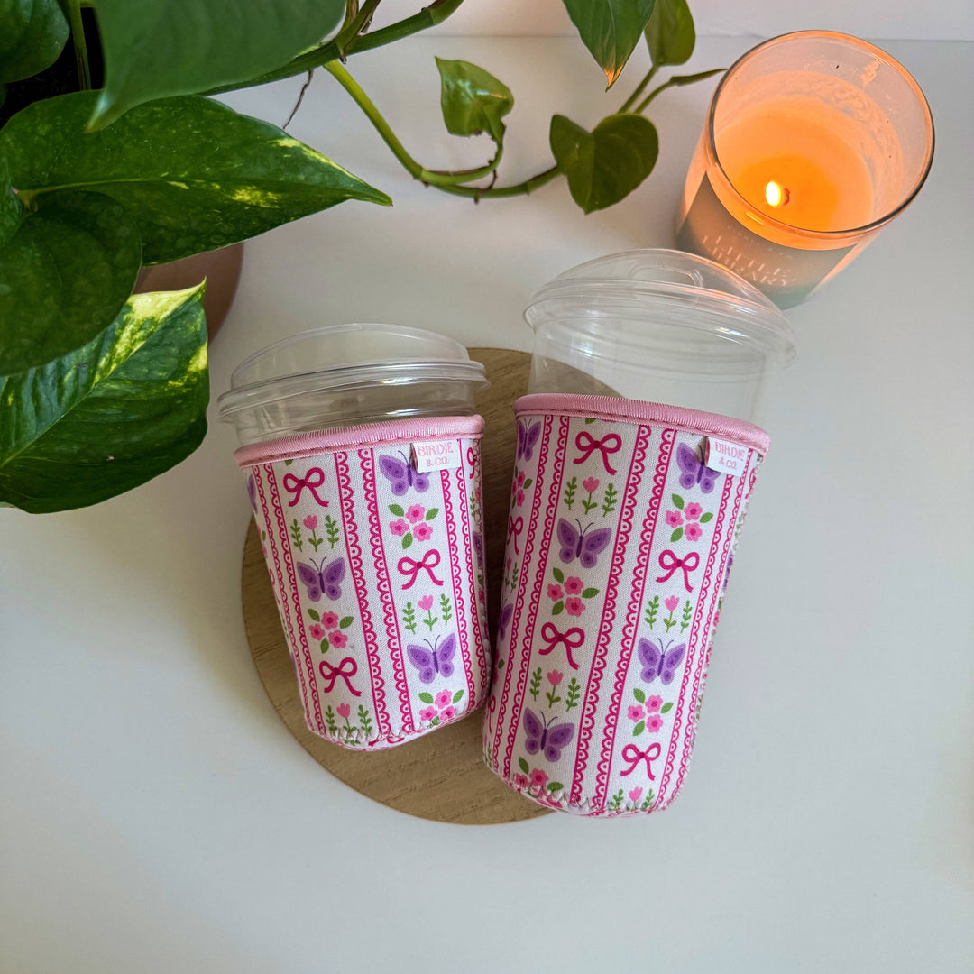 Butterfly and Flower Iced Coffee Sleeve
