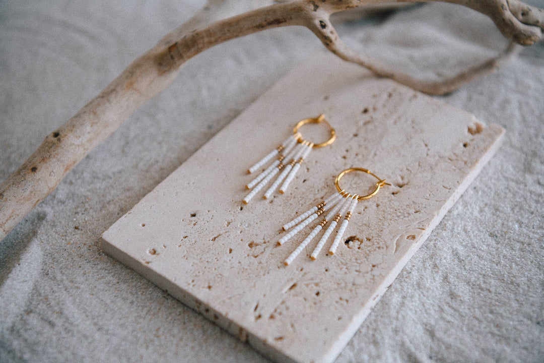 Beaded Fringe Hoops Earrings
