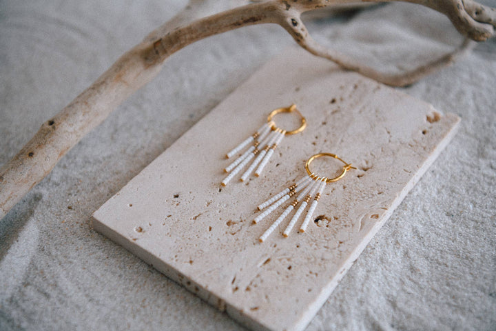 Beaded Fringe Hoops Earrings