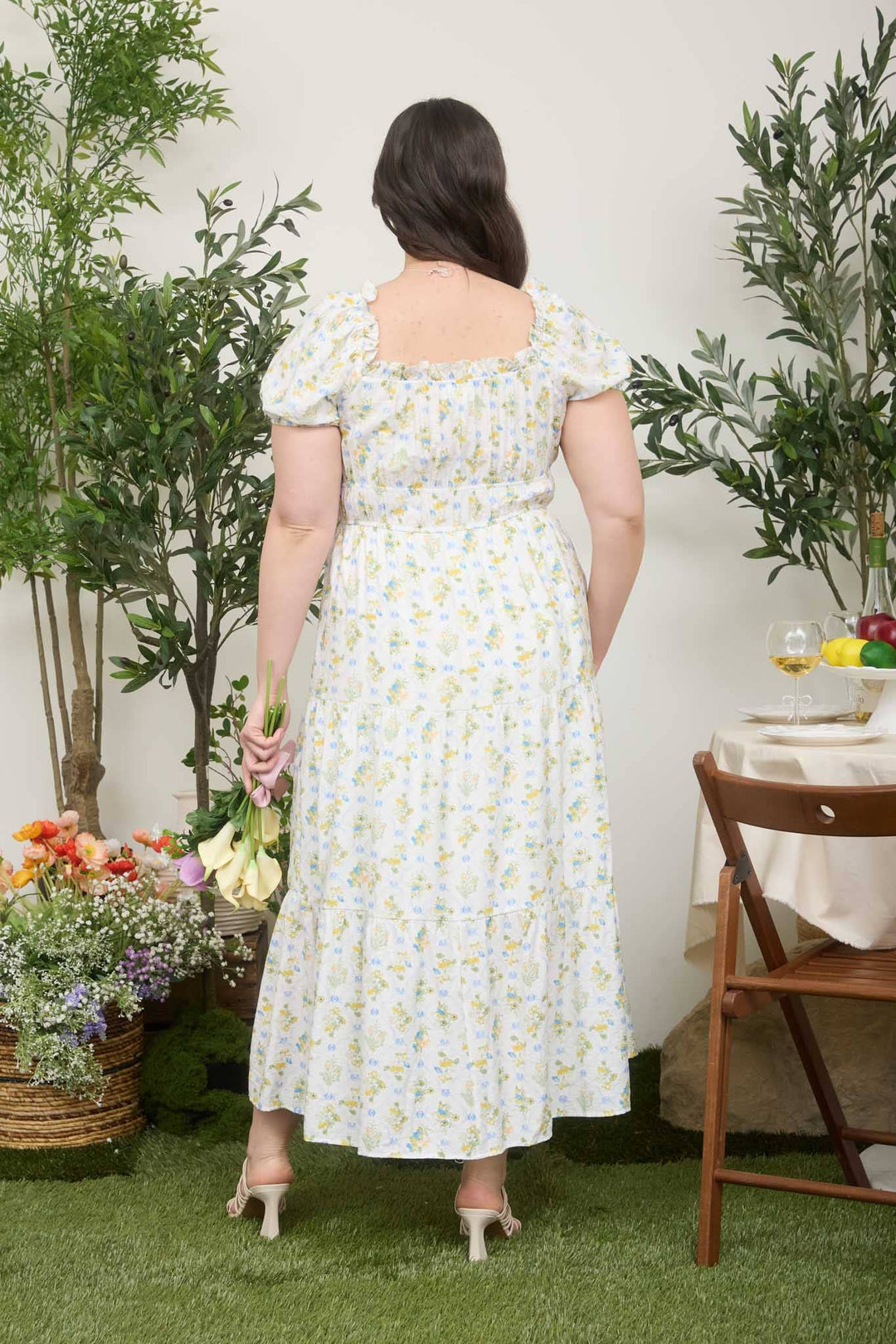 Floral Tile Tie-Front Midi Dress (Plus)