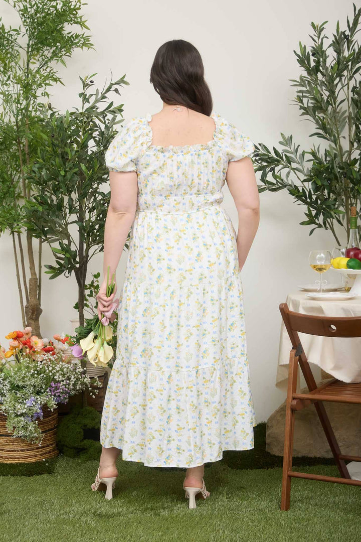 Floral Tile Tie-Front Midi Dress (Plus)