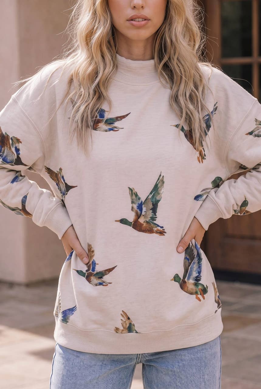 Flying Duck Print Crewneck Sweatshirt