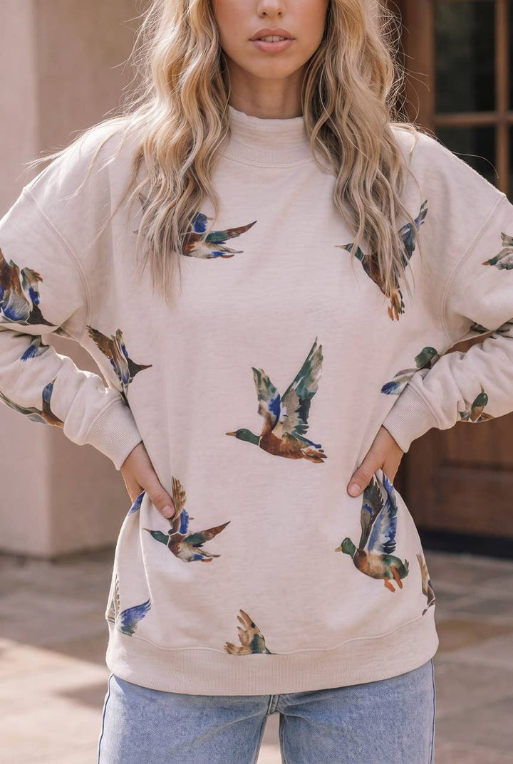 Flying Duck Print Crewneck Sweatshirt