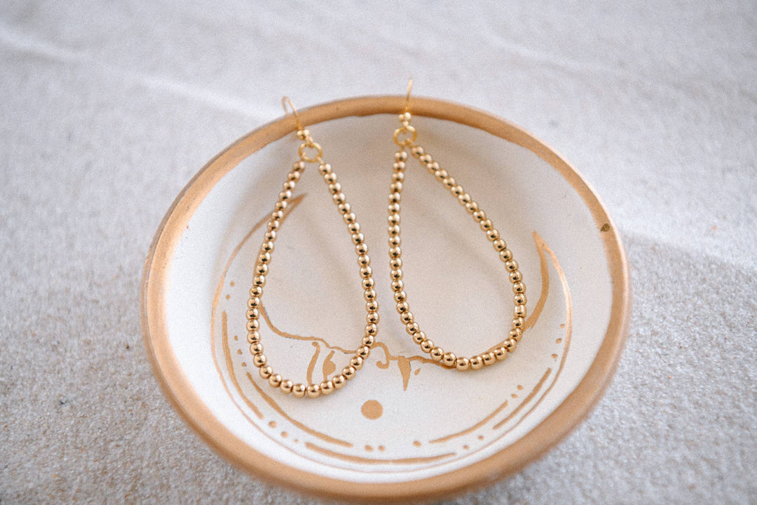 Hepburn Gold Beaded Teardrop Hoop Earrings