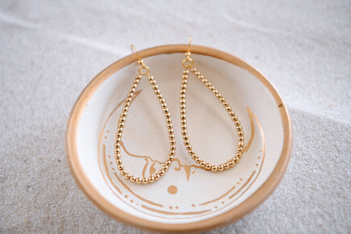Hepburn Gold Beaded Teardrop Hoop Earrings