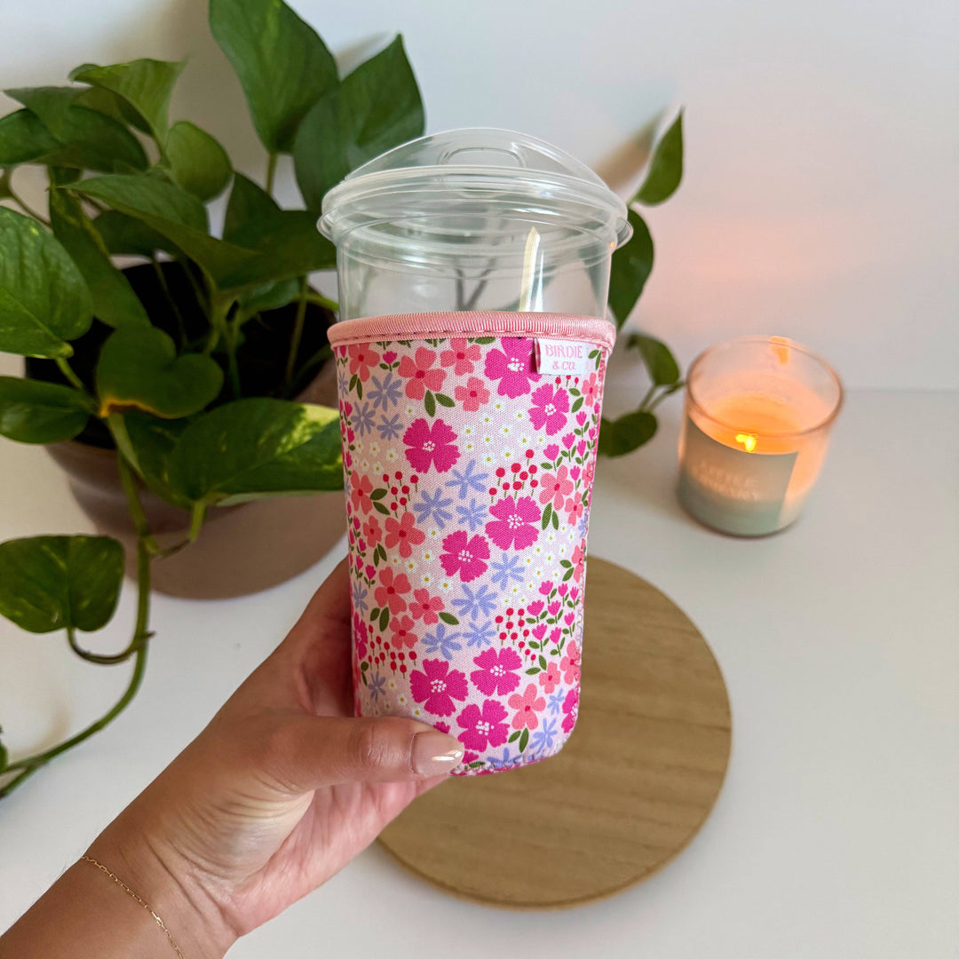 Multicolor Floral Iced Coffee Sleeve, Reusable Cup Holder for Coffee Lover