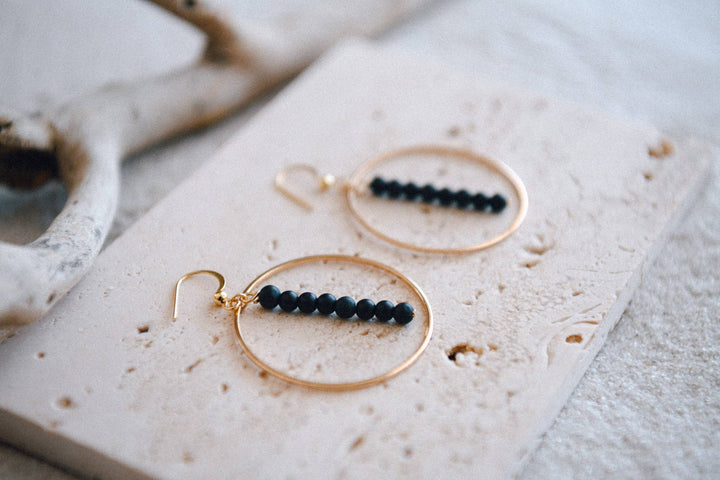 Gemstone and Gold Plated Drop Hoop Earring