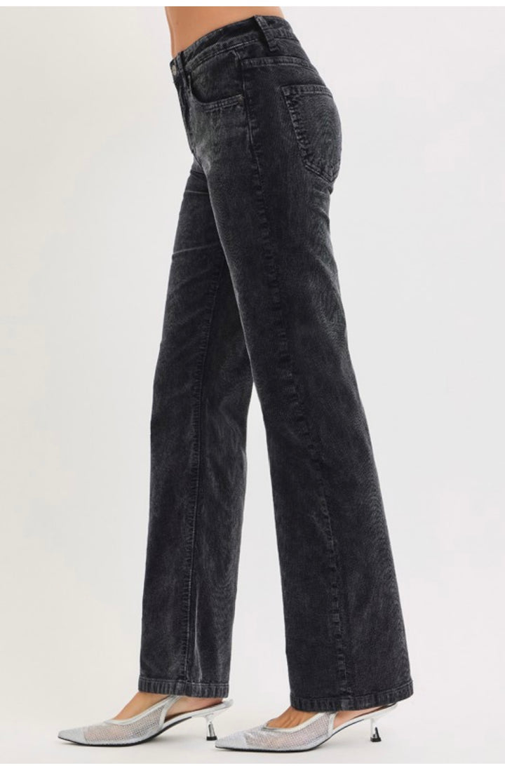 Tummy Control Mid Rise Straight Leg Corduroy Pants