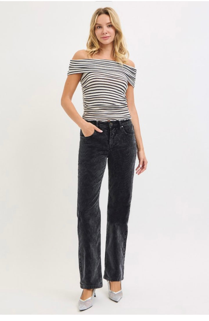 Tummy Control Mid Rise Straight Leg Corduroy Pants
