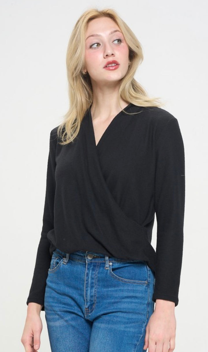 Long Sleeve Crossover Knit Top