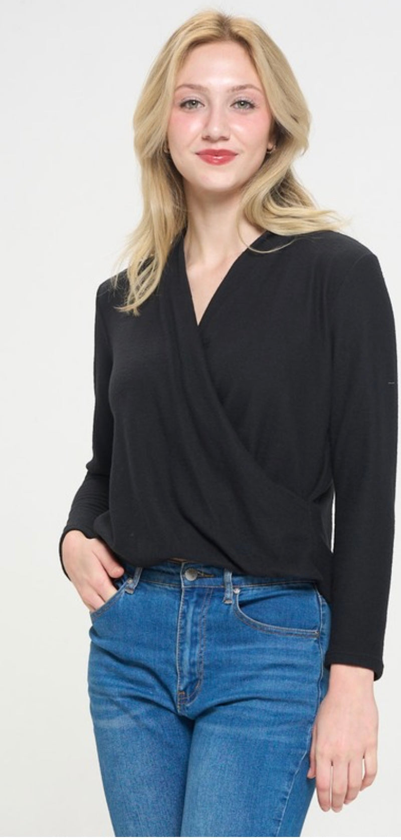 Long Sleeve Crossover Knit Top