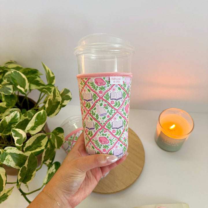 Diamond Bookish Garden Iced Coffee Sleeve – Reusable Cup Holder for Coffee Lovers